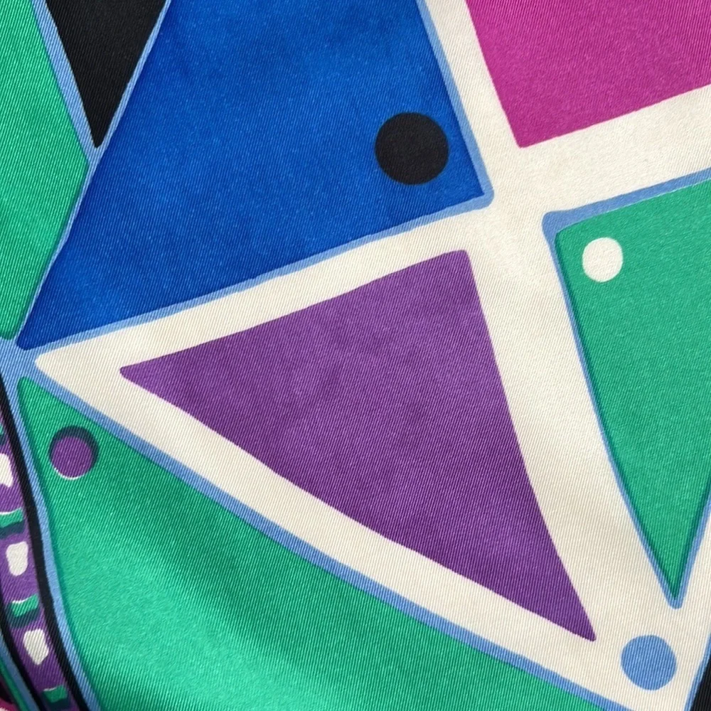 3/$15 Vintage Bold Geometric Shape Satin Look Long Scarf Black Blue Green Purple